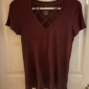 American Eagle Women’s V Neck Open Criss Cross Top